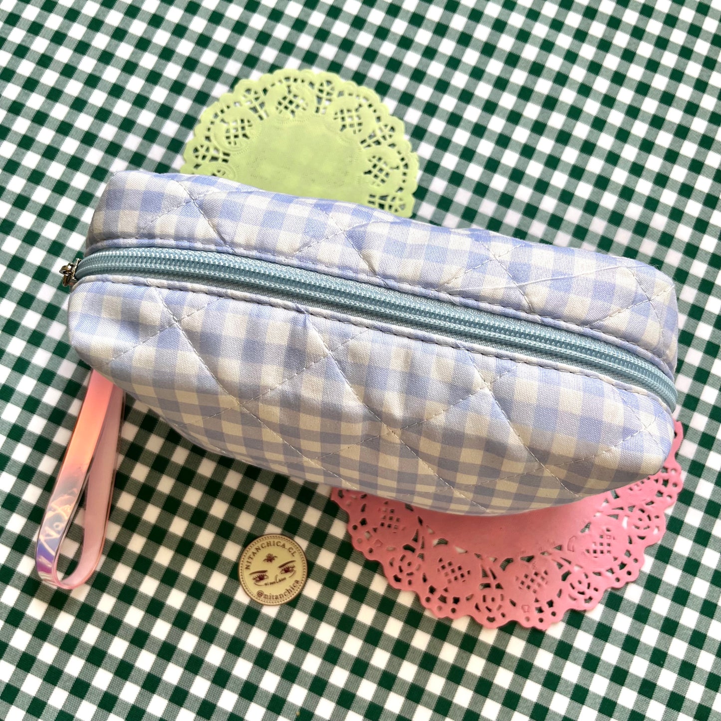 Estuche cuadritos celeste