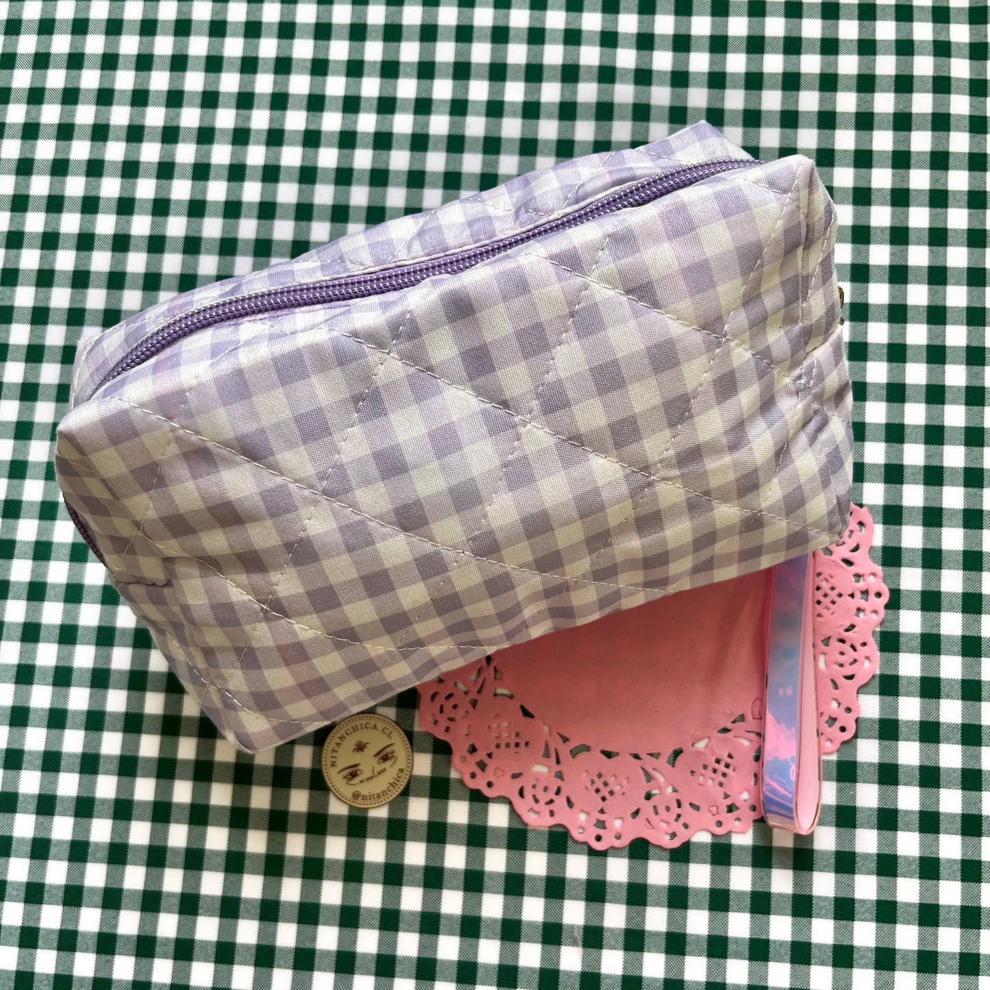 Estuche cuadritos lavanda