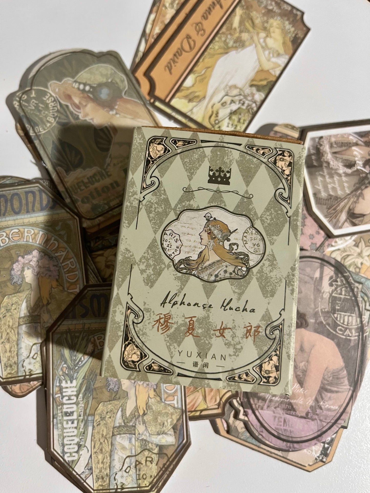 Cajita 60 Stickers Etiquetas Alphonse Mucha