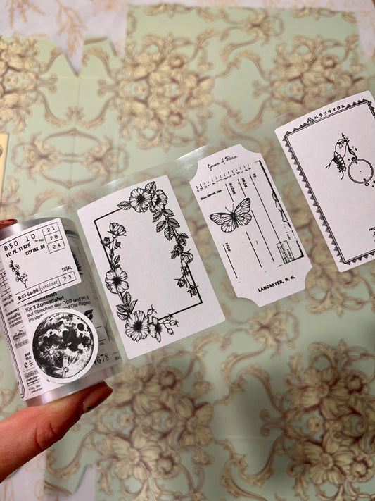 Rollo stickers etiquetas vintage byn