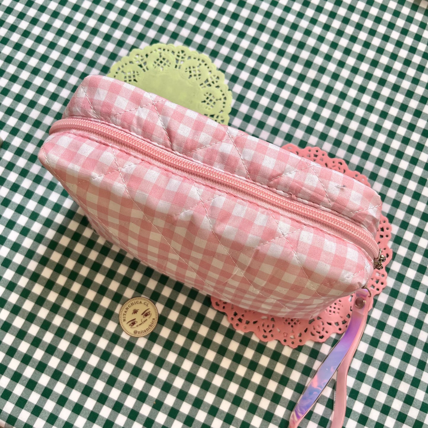 Estuche cuadritos rosado