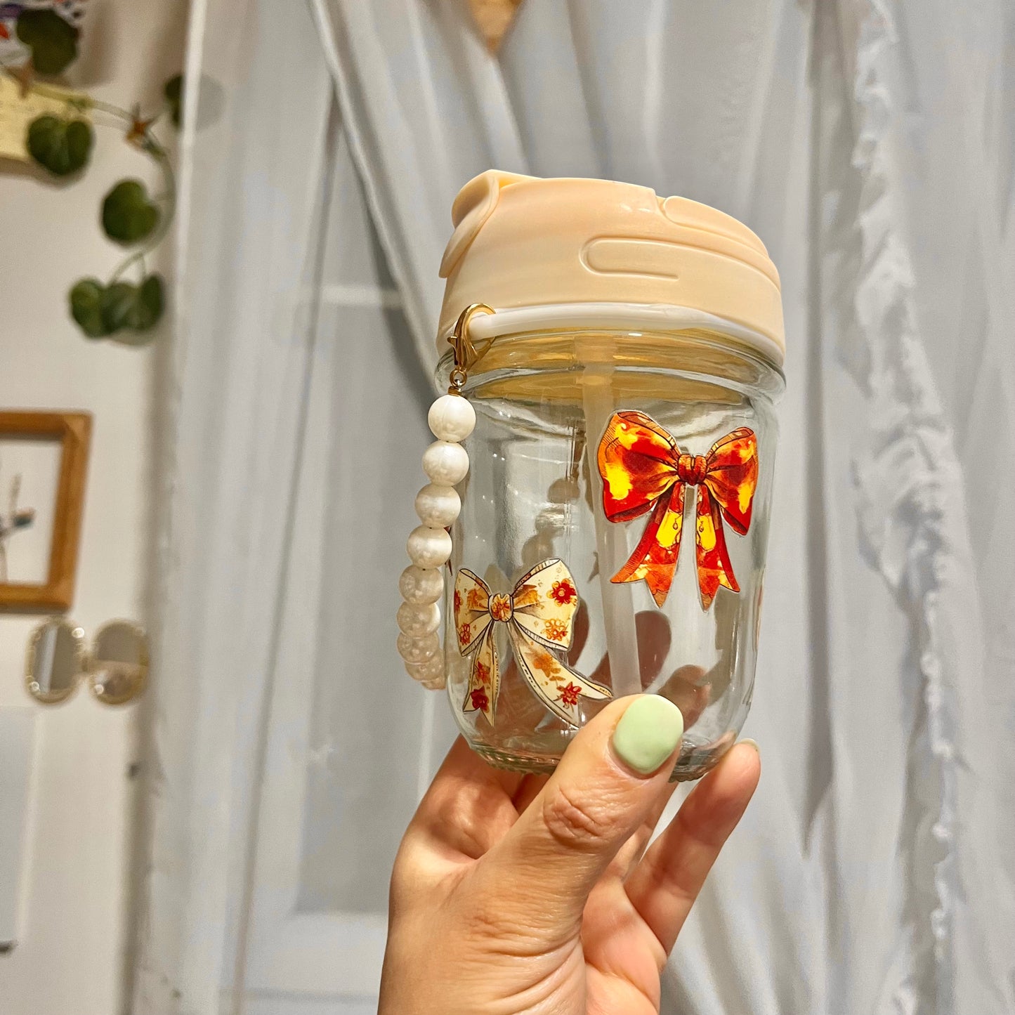 Vasito de vidrio lacitos otoñales