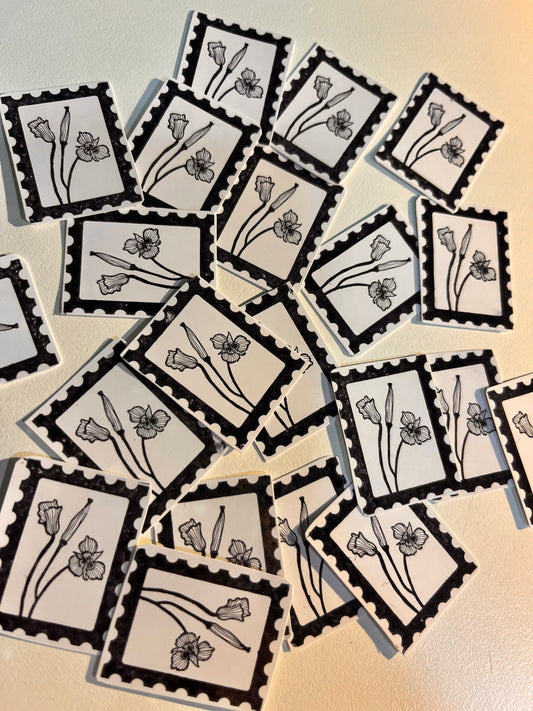Set 20 stickers estampilla floral de timbre